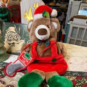 Vintage 1987 Teddy Bear Pouch Stocking with Coal